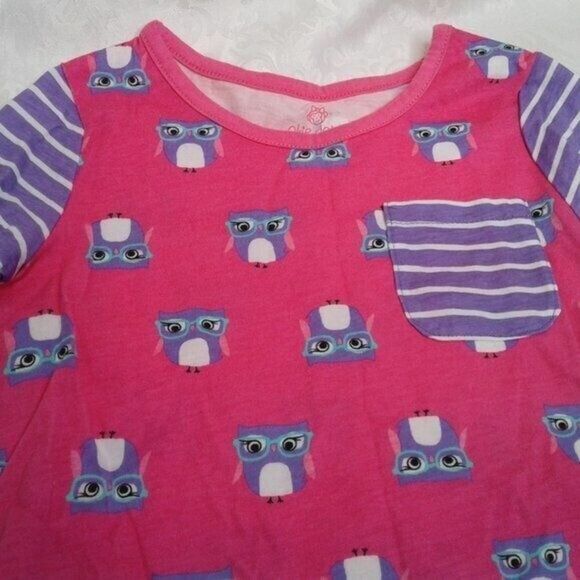 Okie Dokie Longsleeve Girls Top Pink Purple Owls Stripes Crewneck Pocket Size 5T - Picture 2 of 8